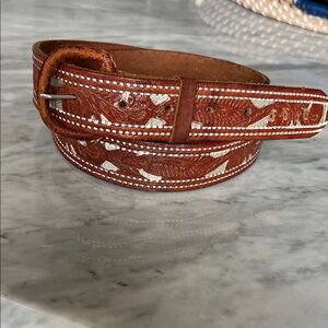 Brown vintage western  Leather Belt with Embossed Design size 36
